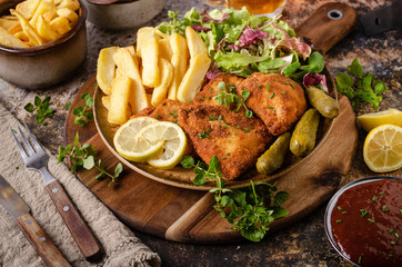 Original schnitzel with homemade french fries