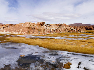 Landscape of the Laguna Negra Black Lagoon, Altiplano, Bolivia.