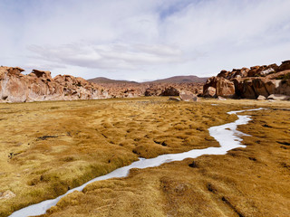 Fototapeta na wymiar Landscape of the Laguna Negra Black Lagoon, Altiplano, Bolivia.