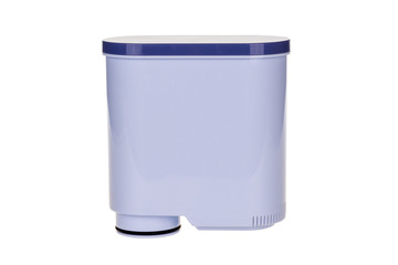 Water clean filter for automatic espresso machines isolated on white, with clipping path