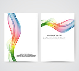  Set of white banners with shadow with color rainbow wave.