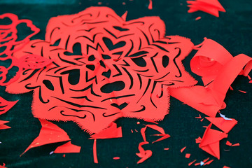 Paper-cut works and confetti