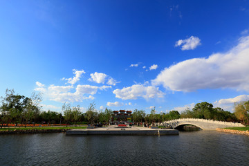Fototapeta premium Chinese ancient architecture, in a park, Tangshan City, Hebei, China