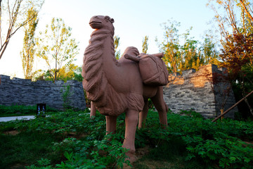 Camel stone carving in a park, Tangshan City, Hebei, China
