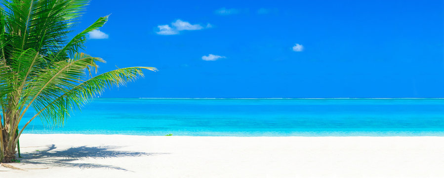 Tropical Beach In Maldives. Sea Landscape