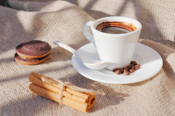 Fragrant coffee in the morning sun.