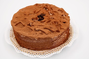 Cake with coffee cream and coffee beans decoration
