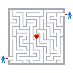Gay love couple labyrinth with two men and a heart in the center. Fun game, or symbolic for difficulties and problems with finding your partner.