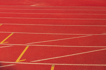 Sport. A red treadmill at the stadium. Copy space