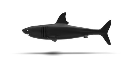 Fototapeta premium Black Shark on White Background 3D Rendering