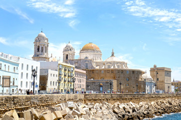 The Cathedral of the Holy Cross by the seaside. City of Cadiz, Andalusia, Spain