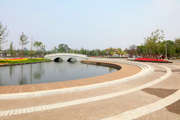 Bridges and ponds in a park