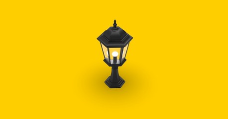 Outdoor Street Lamp on Yellow 3D Rendering