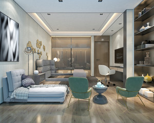 3d render of hotel room