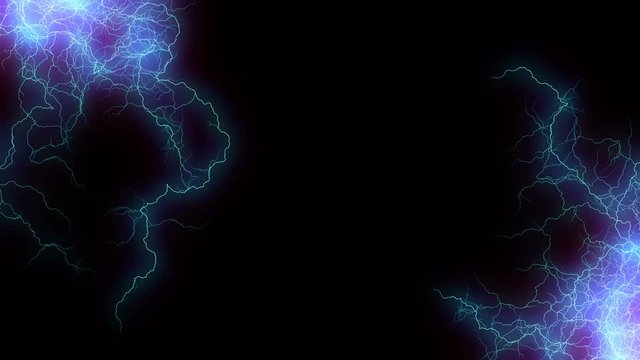 Blue particles with electric shape flowing on black background, new technology energy. Animation of electric discharge with black background.