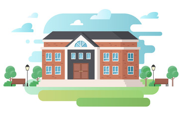 Flat style library building vector illustration.