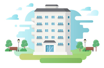 Flat style apartment building vector illustration.