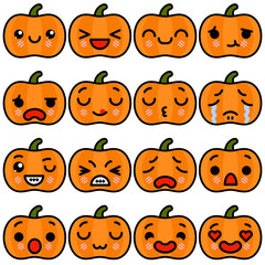 Set of emoji Halloween Pumpkin icons with different emotions Vector illustration