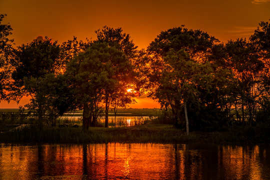 A Warming Blissful Evening's Sunset In The Marsh South Of Houston, Texas In The Gulf Of Mexico