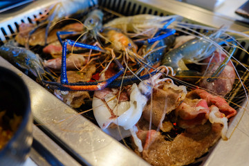 Sea food buffet with Japnese food grilled