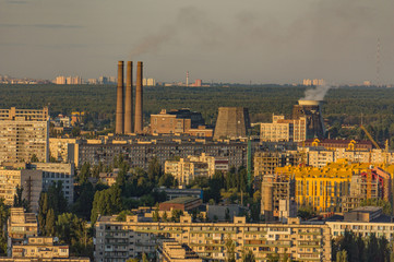 city with pipes of the power plant