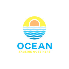 Fototapeta na wymiar Colorful Ocean Logo Vector, Sea Waves Symbol, Sun Waves Logotype, Sun and Sea icon.