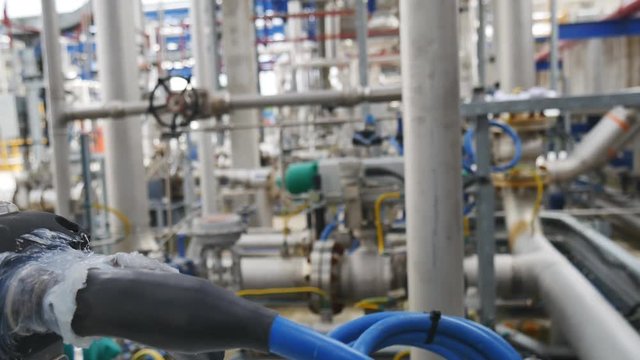 Engineering complex in Oil and Chemical refinery industrial plant , Structure and industrial equipment in production area of refinery plant , Panning video