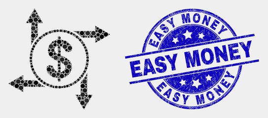 Obraz premium Pixelated dollar emission mosaic pictogram and Easy Money seal stamp. Blue vector rounded textured seal stamp with Easy Money title. Vector collage in flat style.