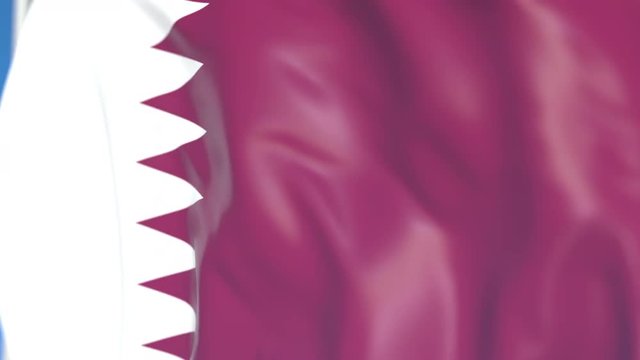 Waving national flag of Qatar close-up, loopable 3D animation