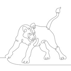 Continuous one line hand drawing lioness lion
