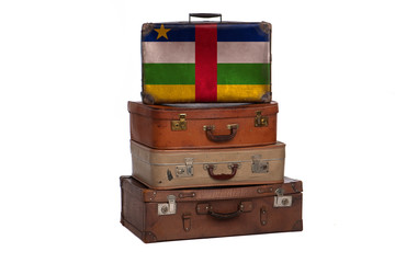 Central African Republic travel concept. Group of vintage suitcases isolated on white background.
