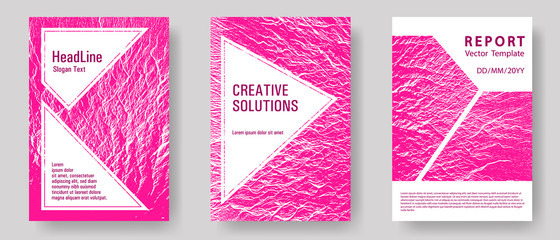 Minimal cover page concepts. Plastic pink color waves textures.