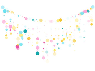 Memphis round confetti festive background in cyan blue, pink and yellow. Childish pattern vector.