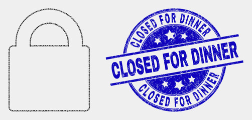 Obraz premium Pixel lock mosaic pictogram and Closed for Dinner seal. Blue vector round grunge seal stamp with Closed for Dinner caption. Vector collage in flat style.
