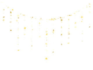 Flying gold star sparkle vector with white background.