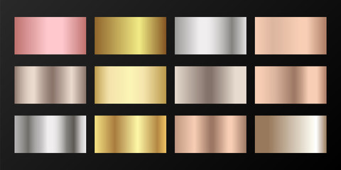 Silver, platinum, bronze, pink gold vector metallic gradients.