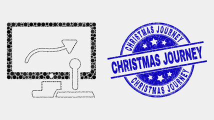 Pixel remote control display mosaic pictogram and Christmas Journey seal stamp. Blue vector round scratched seal with Christmas Journey text. Vector collage in flat style.