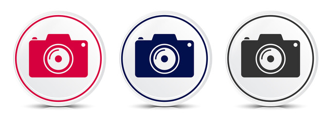 Camera icon crystal flat round button set illustration design
