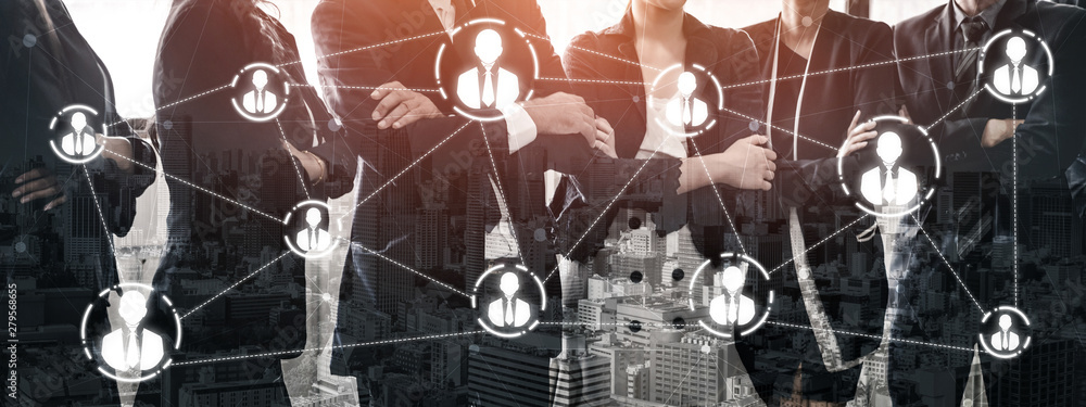Poster human resources recruitment and people networking concept. modern graphic interface showing professi
