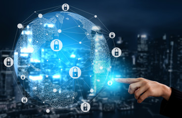 Cyber Security and Digital Data Protection Concept. Icon graphic interface showing secure firewall...