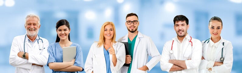 Healthcare people group. Professional doctor working in hospital office or clinic with other...