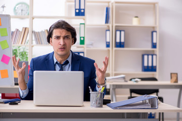 Young male employee unhappy with excessive work