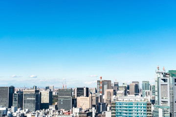 Fototapeta na wymiar Asia business concept for real estate and corporate construction - panoramic urban city skyline aerial view under blue sky in hamamatsucho, tokyo, Japan