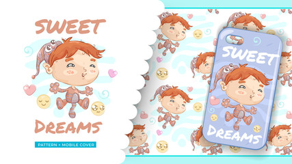 Boy jumping in pajamas. Idea for cell phone case and pattern