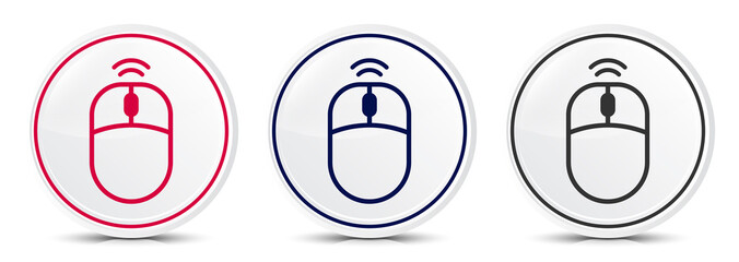 Wireless mouse icon crystal flat round button set illustration design
