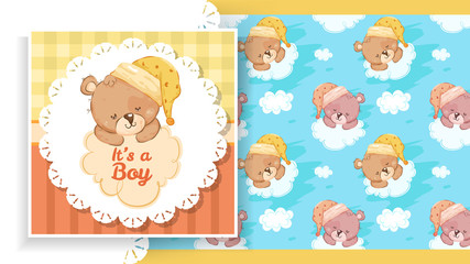 Label of party banner with teddy bear