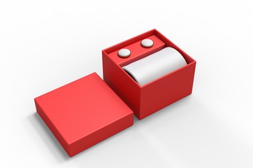 Gift set for men silk tie and cuff links set for branding. 3d illustration.