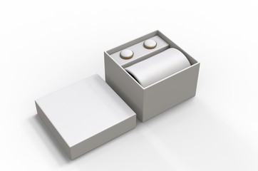 Gift set for men silk tie and cuff links set for branding. 3d illustration.