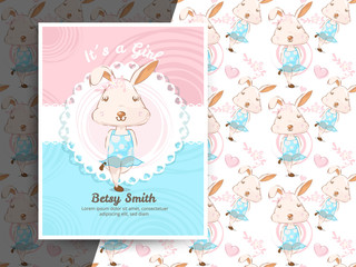 Vintage baby shower invitation with rabbit pattern