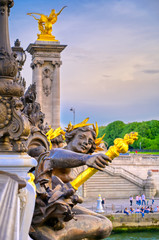 Fototapeta na wymiar A view of the Pont Alexandre III bridge that spans the Seine River in Paris, France